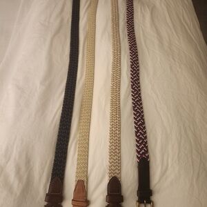 Men's 4 Pc Collection Braided Elastic Belt in Navy, Beige & Multicolor